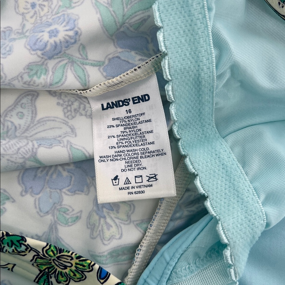 Lands' End yellow Blue Floral Swim Top tankini poolside resort beach mature - Picture 3 of 7